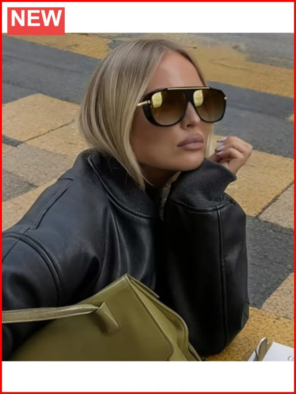 Oversized Retro Aviator Sunglasses with Side Shields, Square Flat Top